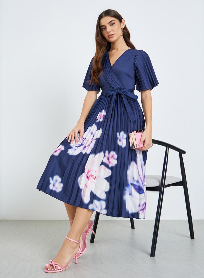 ستايلي فستان ميدي نسائي لف مكسر بنقشة زهور - Image 5